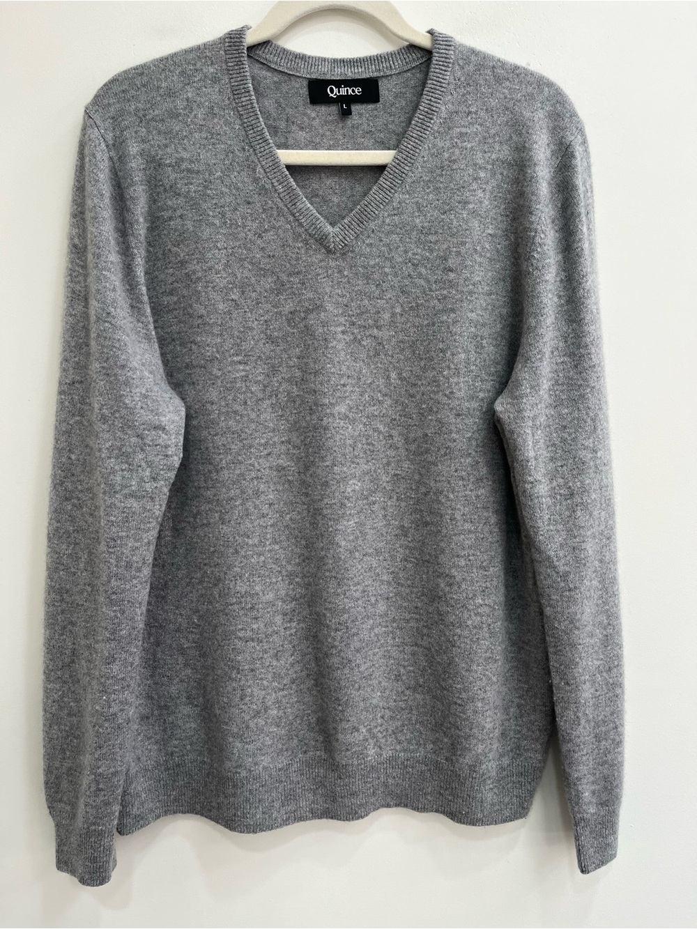 QUINCE Mongolian Cashmere V-Neck Sweater Heathered Gray Size Large